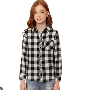 Cat & Jack Black and White Plaid Shirt with Pink Trim